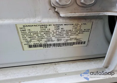 2008 Nissan Altima 2.5 из США, поврежденный, VIN 1N4AL21E88N520100